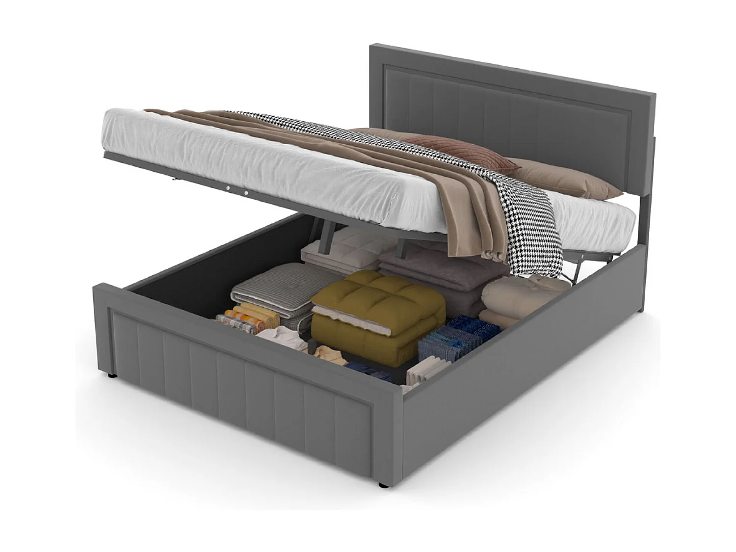 Lit contemporain avec coffre de rangement 160x200cm en velours gris NASHVILLE