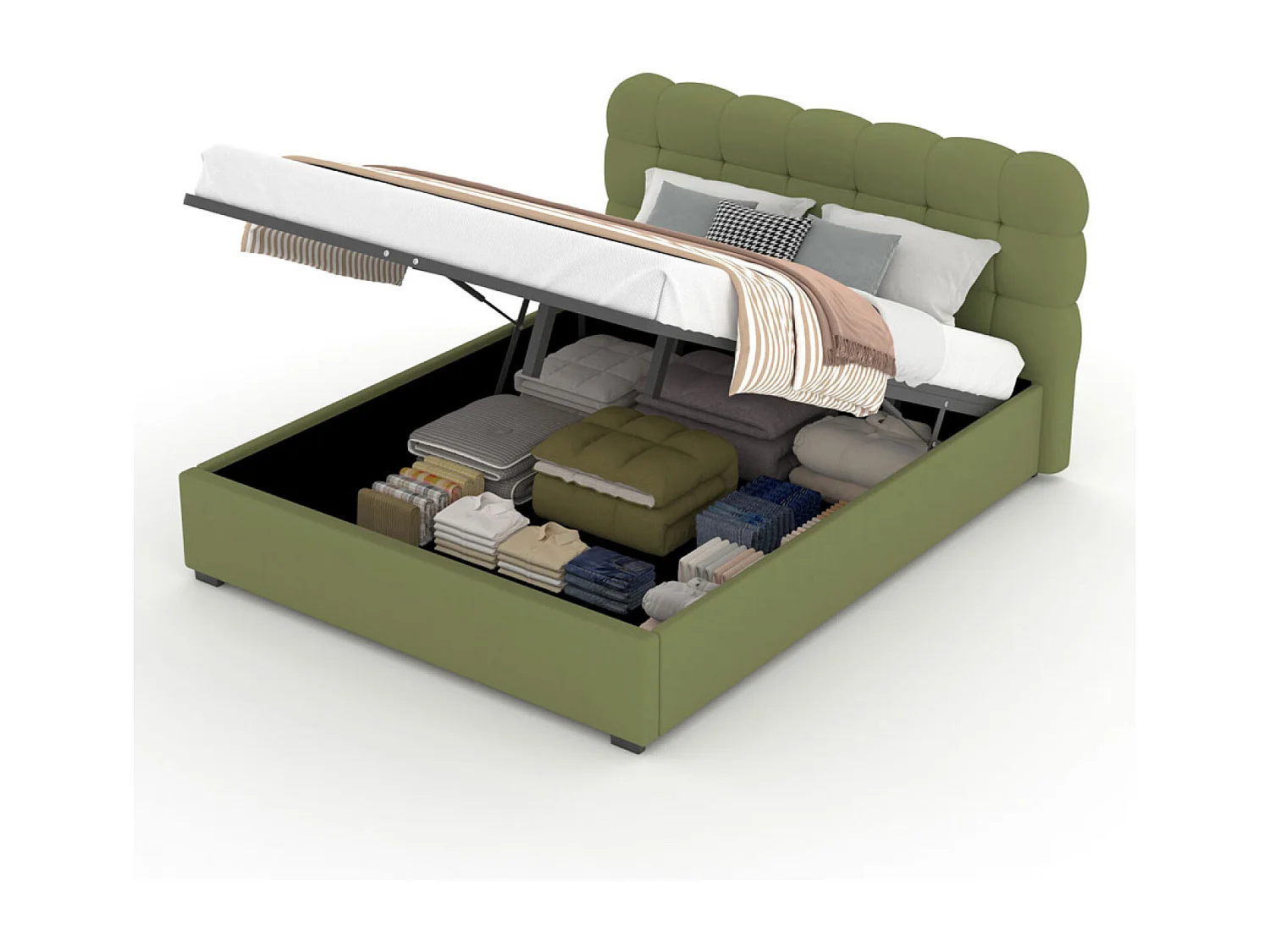 Lit nuage avec coffre de rangement 140x190cm en velours vert DALLAS