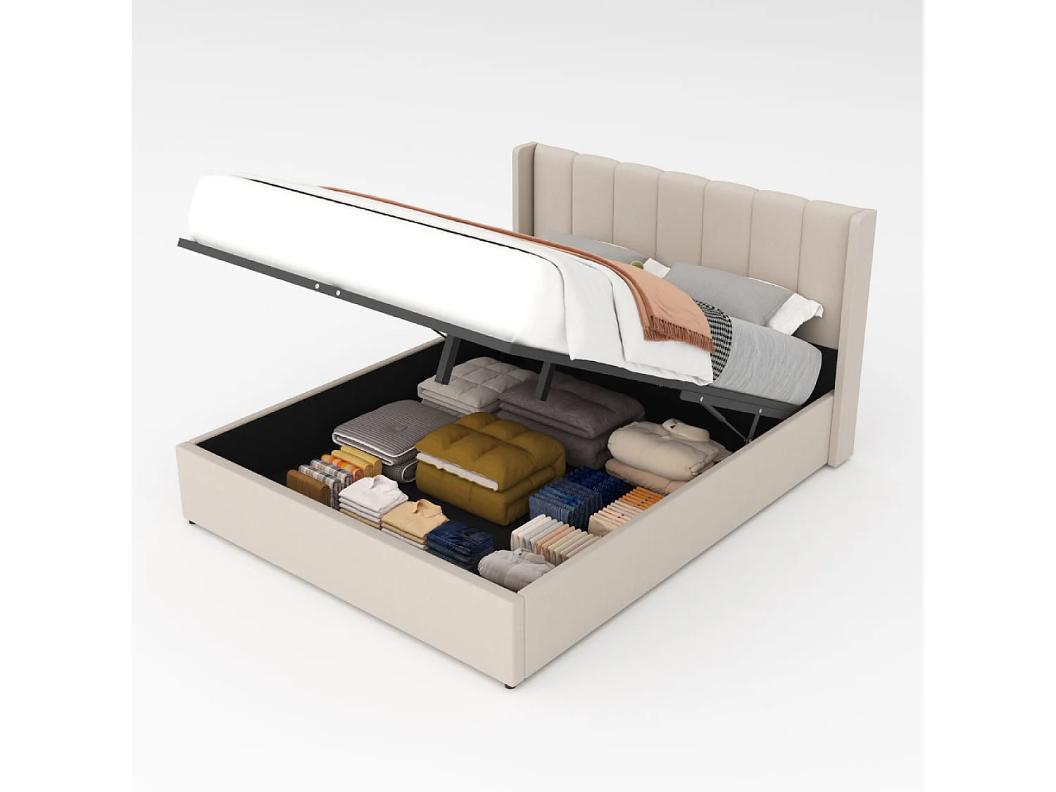 Lit design avec coffre de rangement 140x190cm en velours beige ARLINGTON