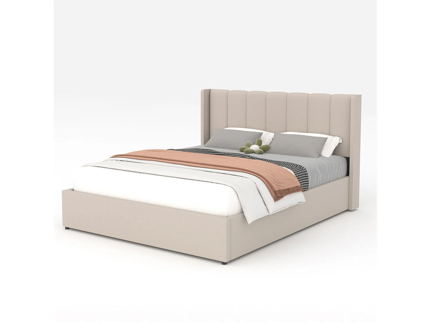 Lit coffre design 140x190cm en velours beige ARLINGTON