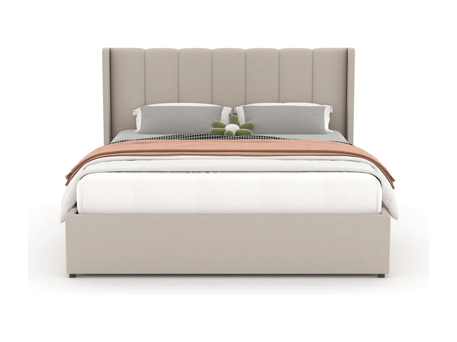 Lit coffre design 140x190cm en velours beige ARLINGTON