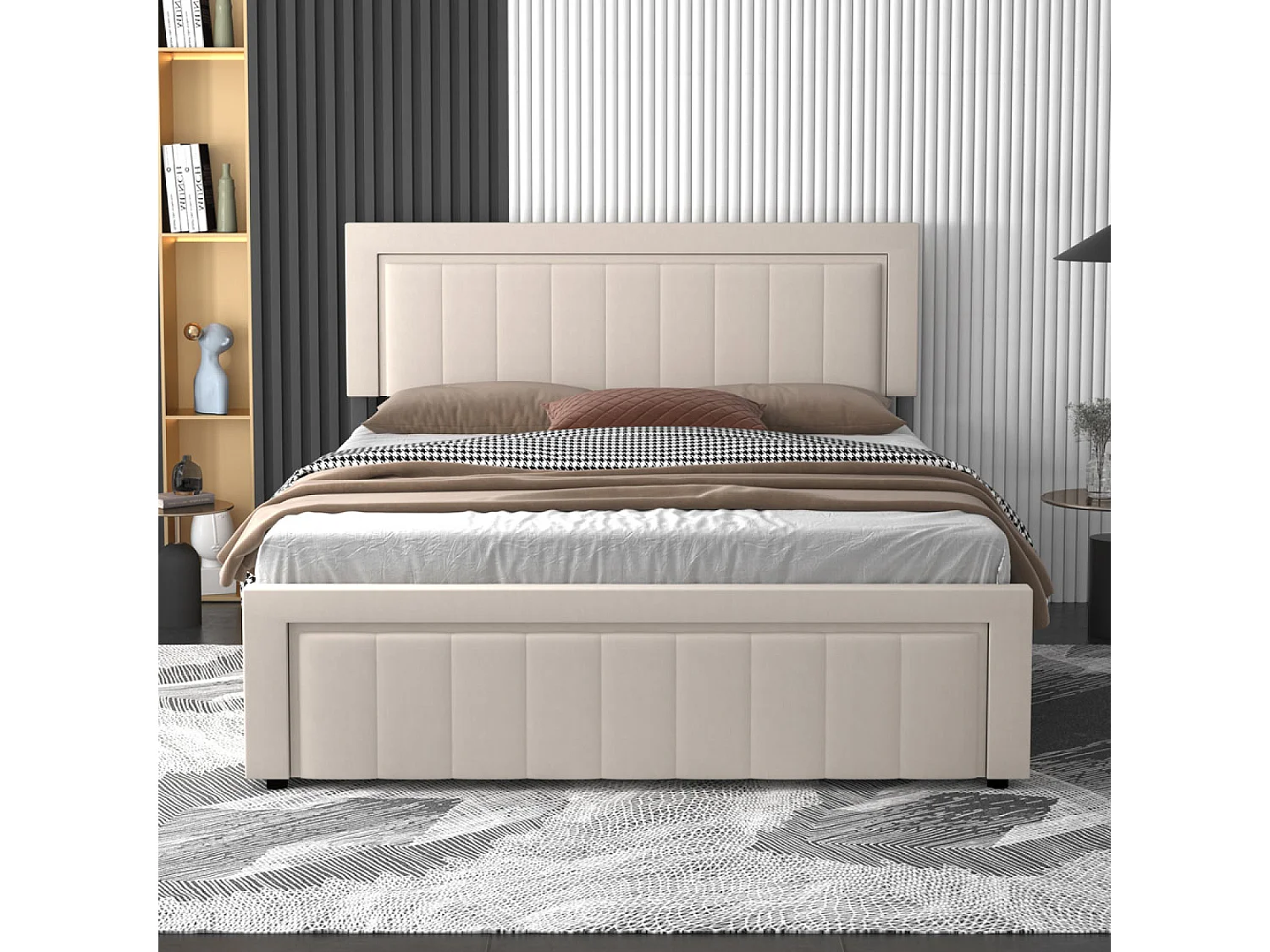 Lit contemporain avec coffre de rangement 160x200cm en velours beige NASHVILLE