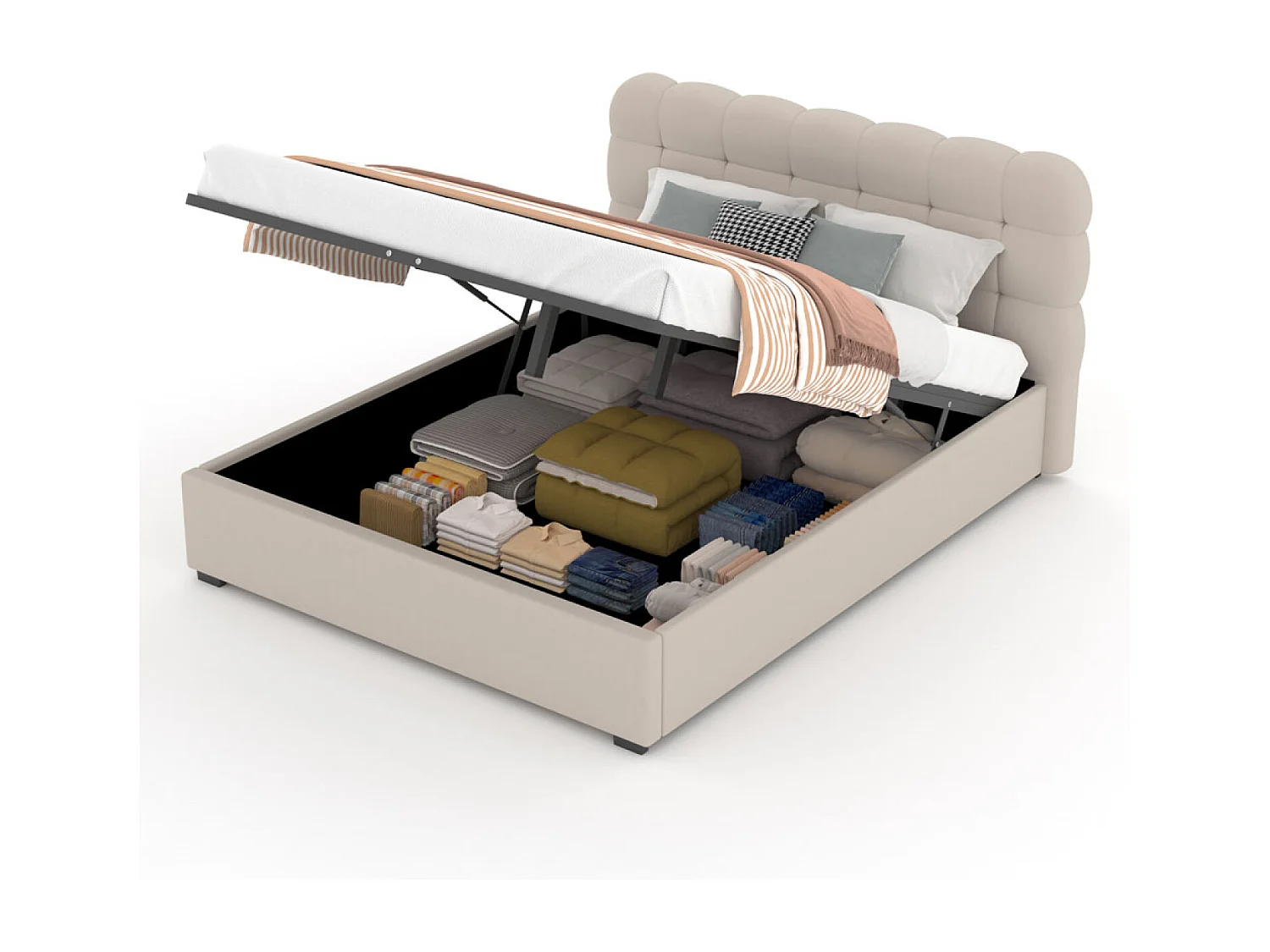 Lit nuage avec coffre de rangement 160x200cm en velours beige DALLAS