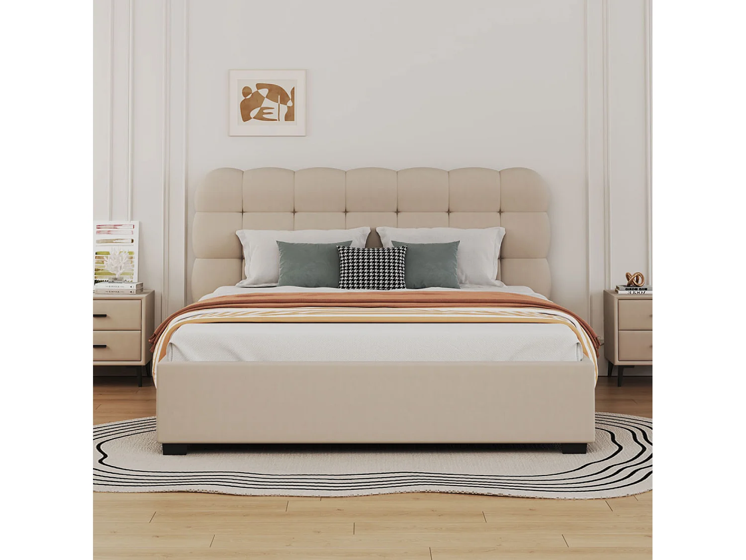 Lit coffre style nuage 160x200cm en velours beige DALLAS