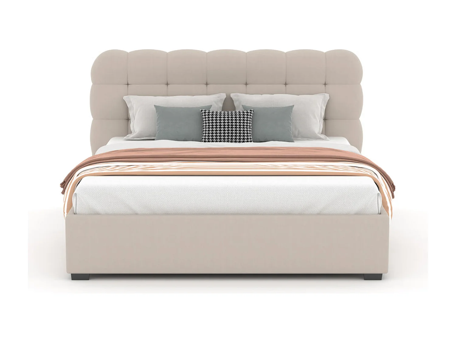 Lit coffre style nuage 160x200cm en velours beige DALLAS