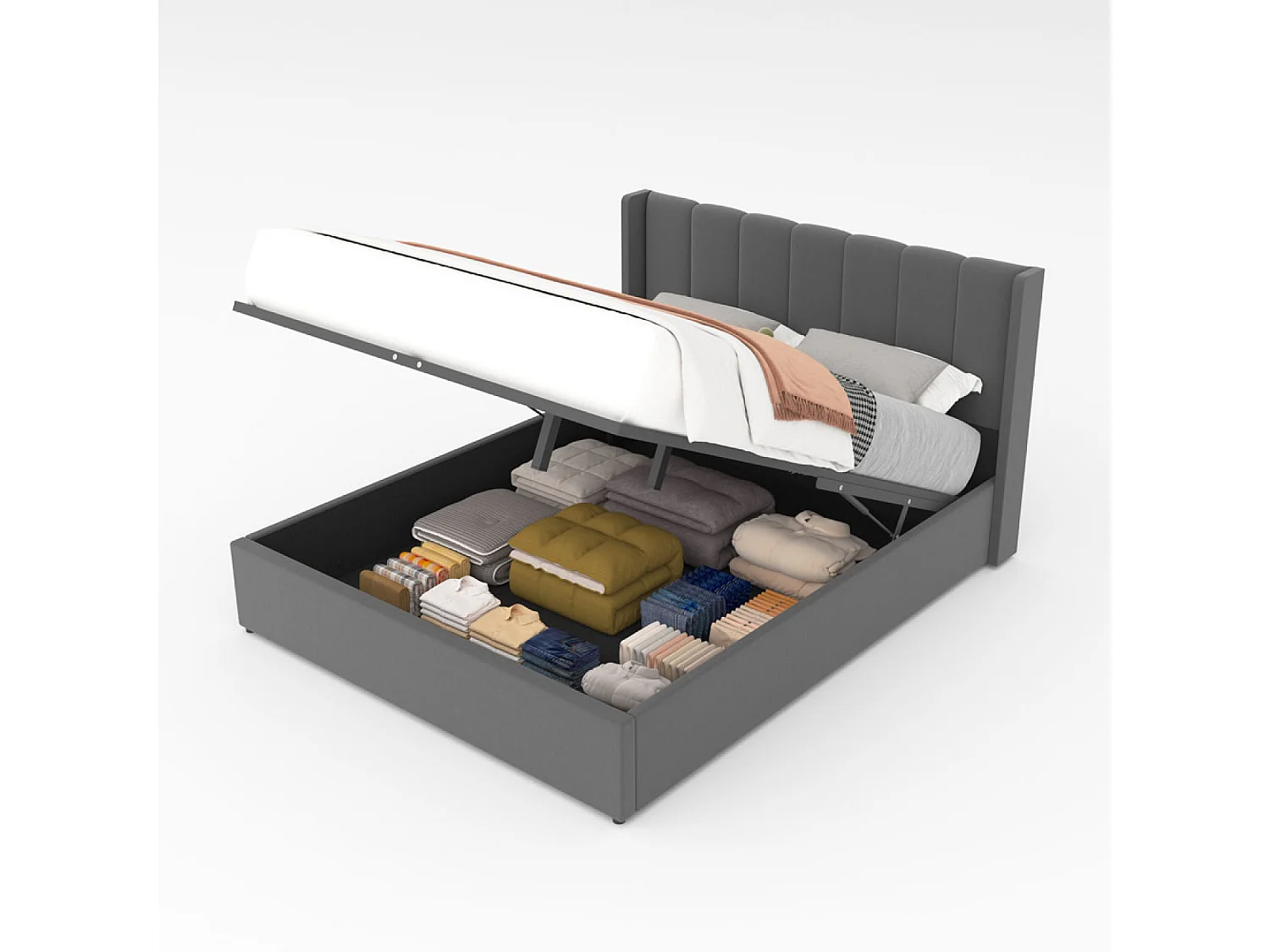 Lit design avec coffre de rangement 160x200cm en velours gris ARLINGTON
