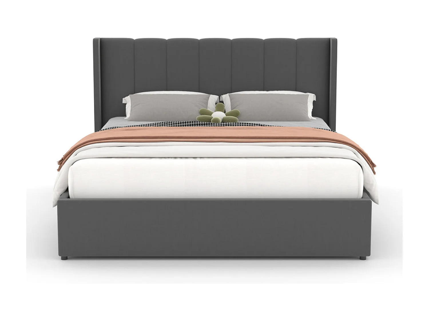 Lit design avec coffre de rangement 160x200cm en velours gris ARLINGTON