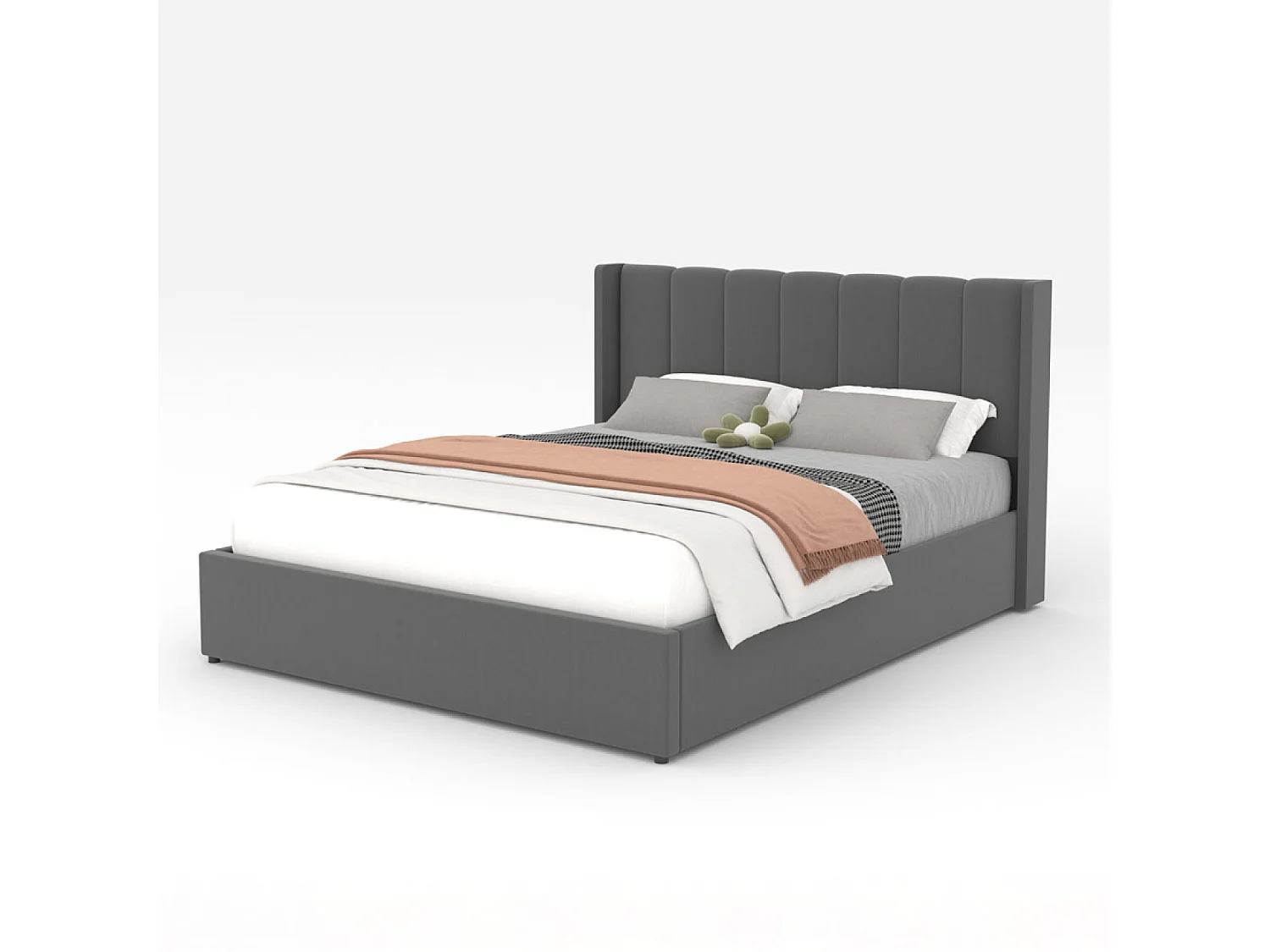 Lit coffre design 160x200cm en velours gris ARLINGTON