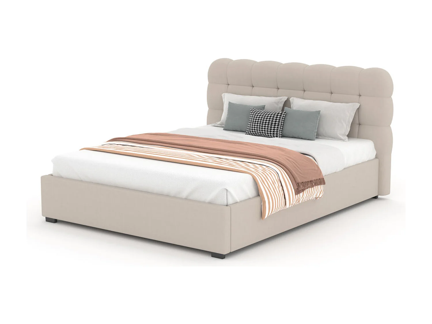 Lit nuage avec coffre de rangement 140x190cm en velours beige DALLAS
