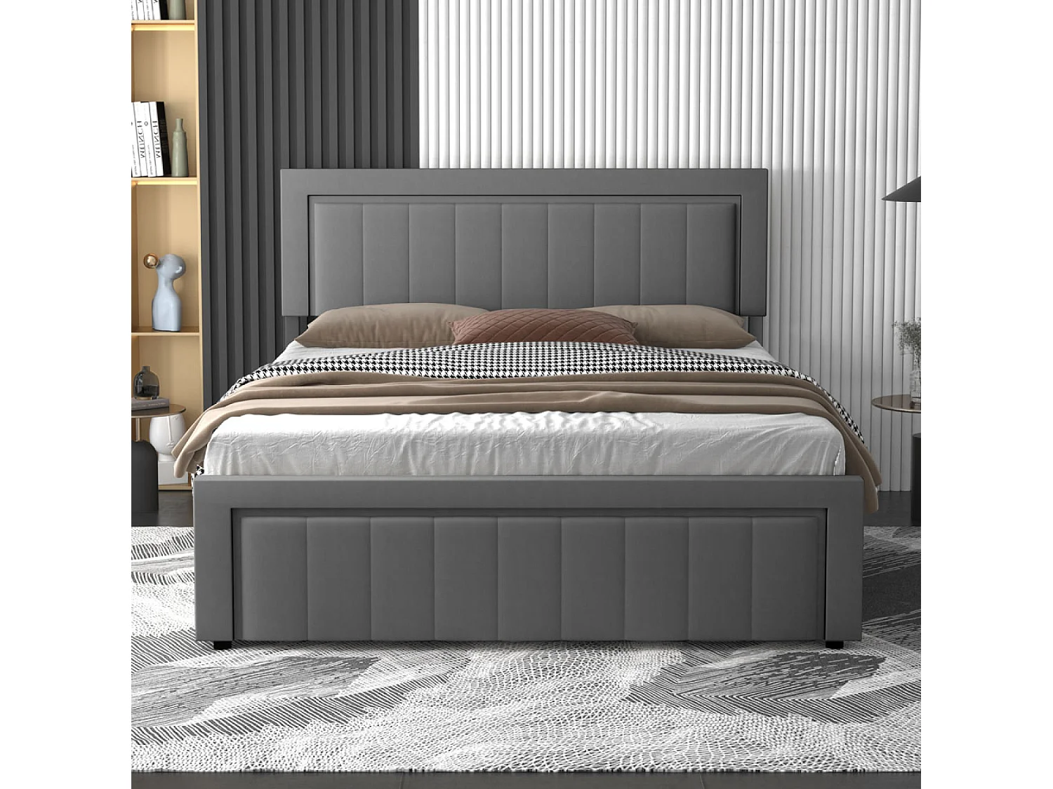 Lit contemporain avec coffre de rangement 140x190cm en velours gris NASHVILLE