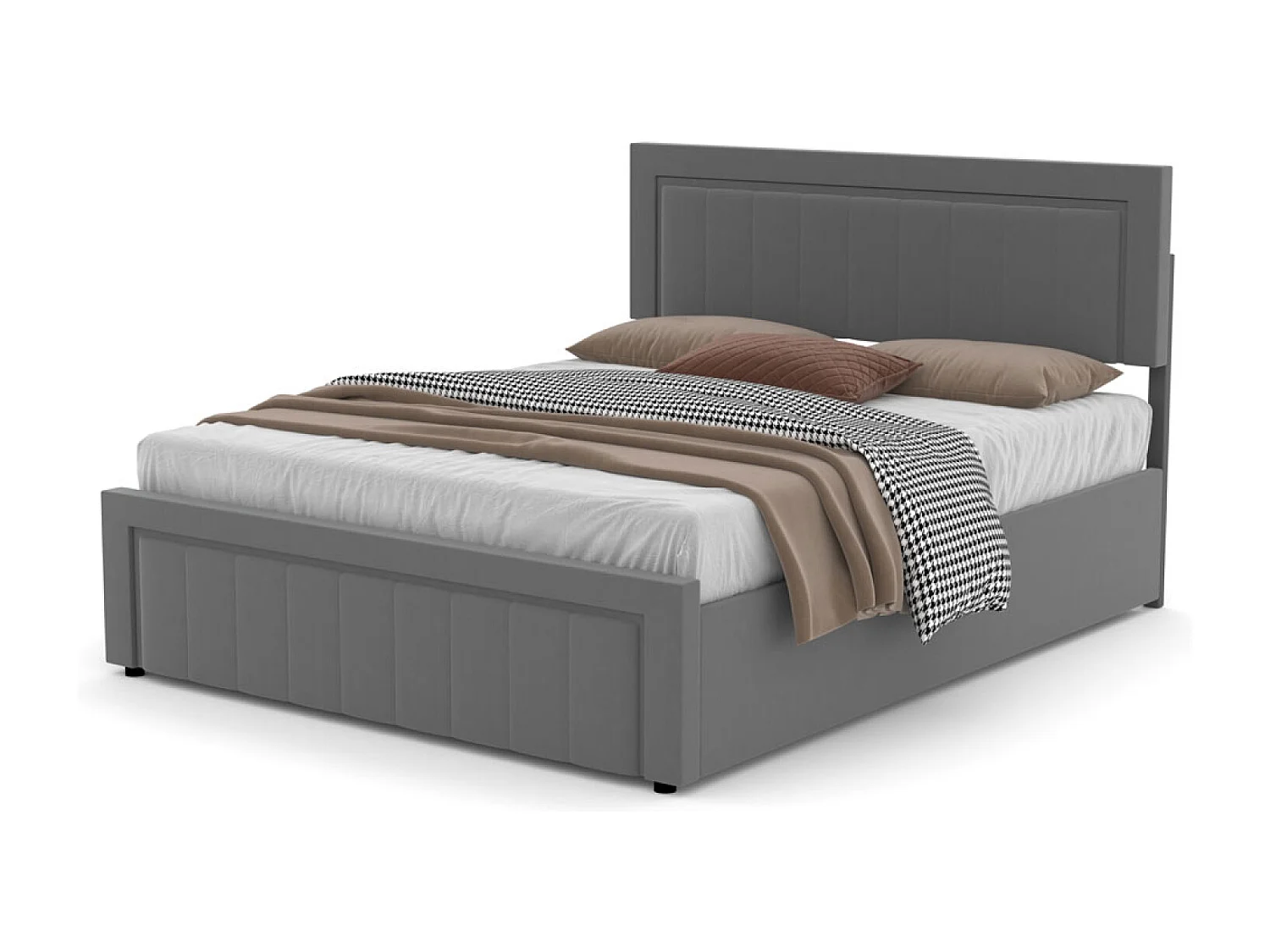 Lit contemporain avec coffre de rangement 140x190cm en velours gris NASHVILLE