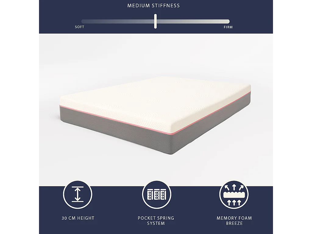 Lully | Matratze 140x200 Memory Foam & Taschenfedern | H30 cm | Abnehmbar | Made in Italy