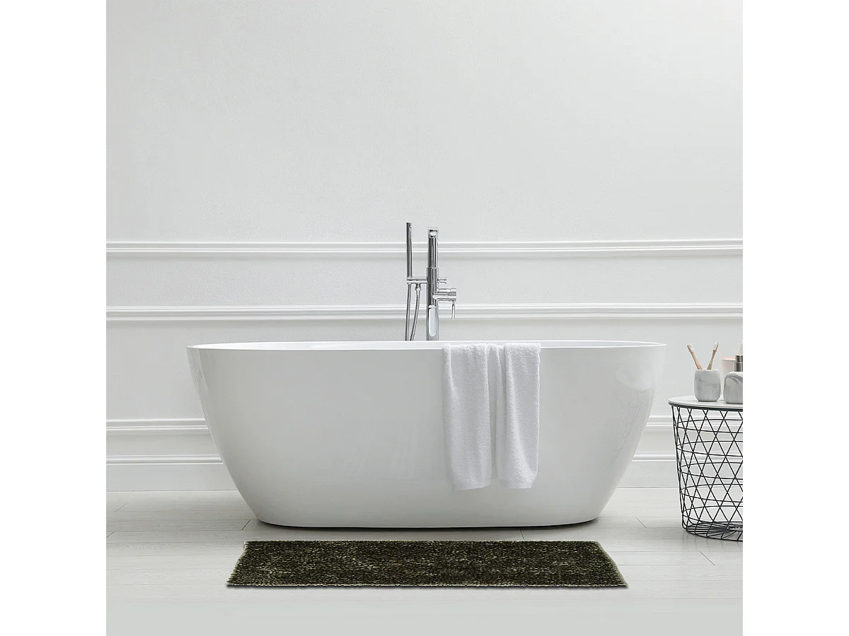 Tapis de bain déco fil doré en polyester kaki 60x120cm