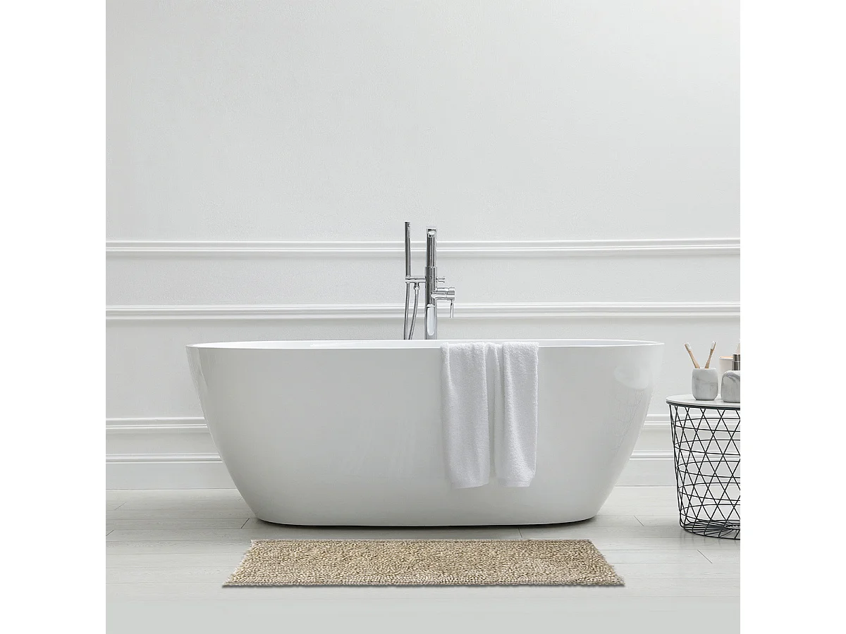 Tapis de bain déco fil doré en polyester ivoire 60x120cm