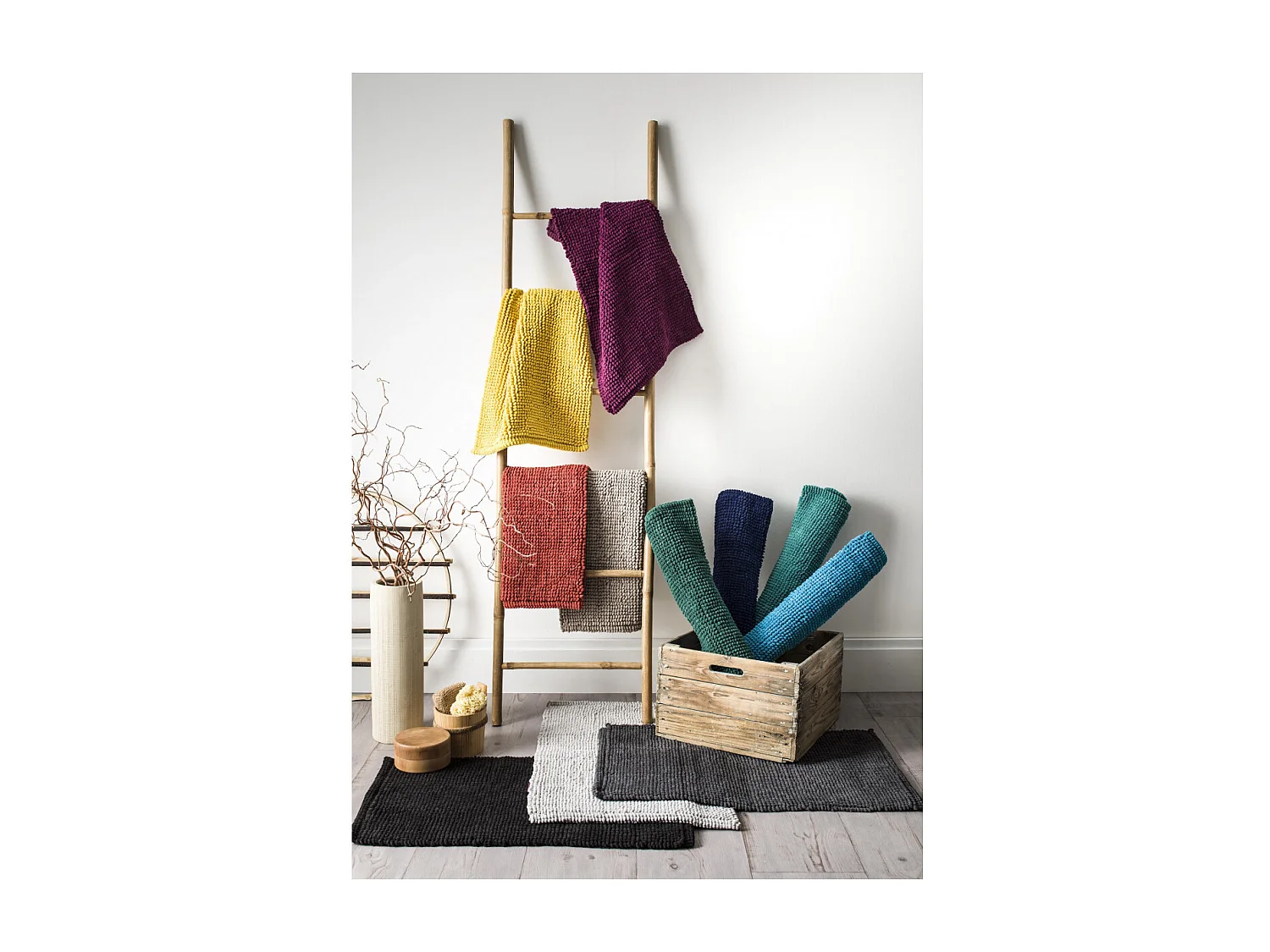 Tapis de bain en polycoton uni bleu 50x80cm