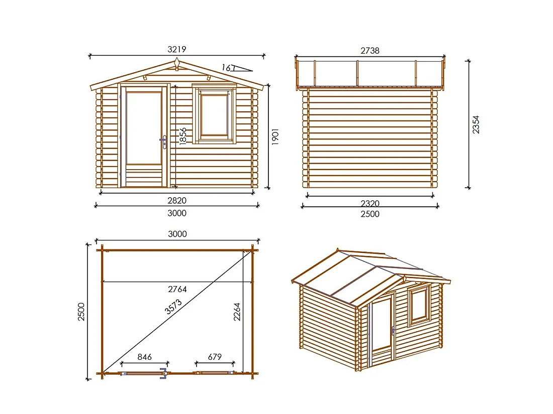 Casetta da giardino in legno - 7.5m2 - 3x2.5m - 28mm - colore: naturale - DOM755 - ALTANKA
