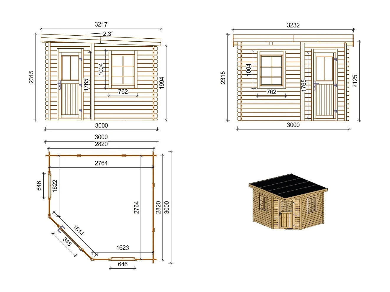 Casetta da giardino in legno - 8m2 - 3x3m - impregnata - 28mm - colore: marrone - DOM753 - ALTANKA