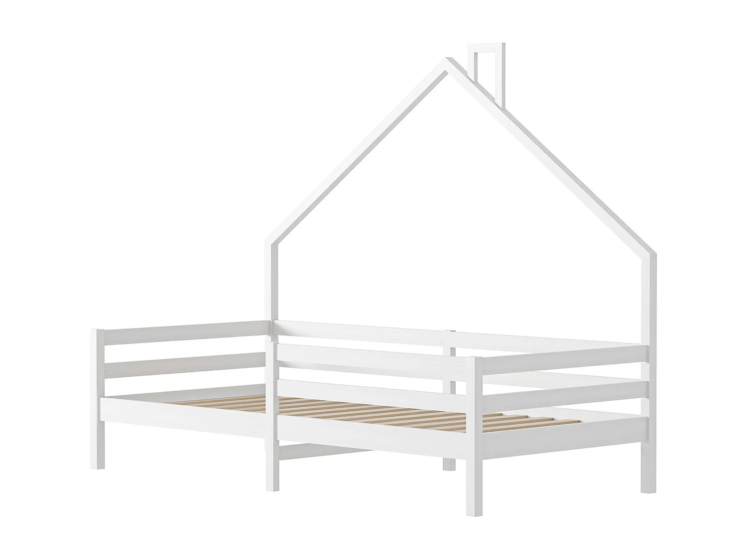 lit enfant 90x200 Conception Montessori, lit d'enfant 90x200 cm avec barrière et sommier à latte, lit simple 90x200 cm en bois - blanc