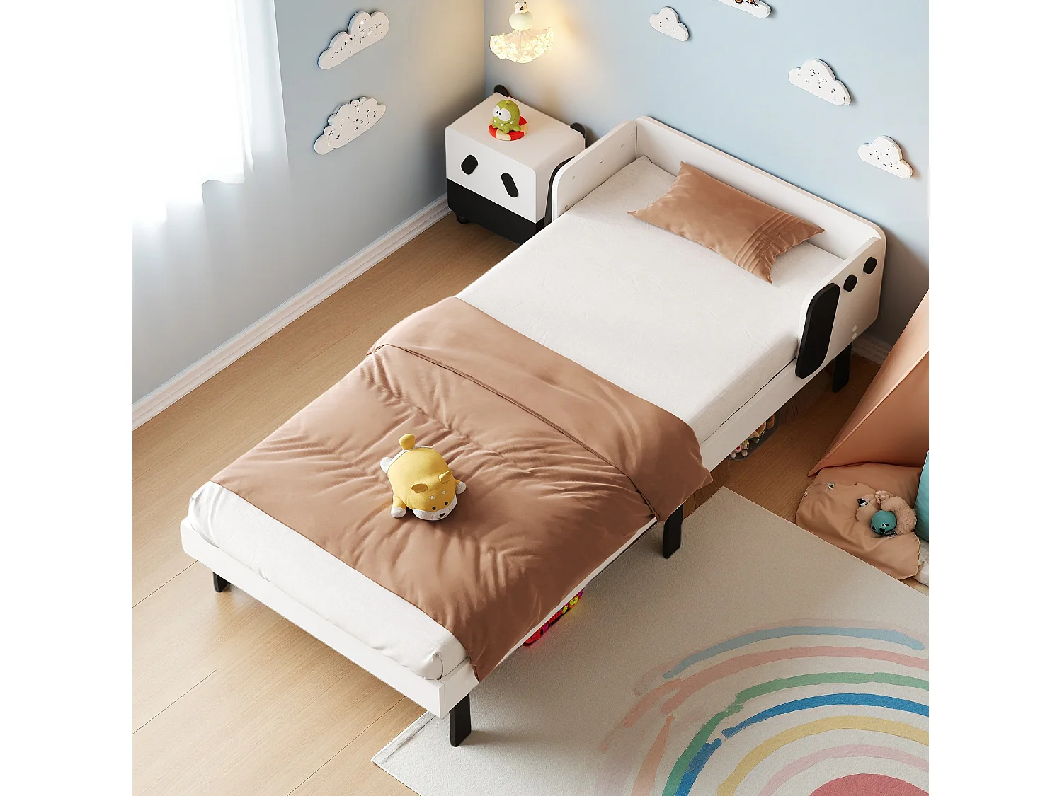 Lit enfant 90x200 cm - lit simple 90x200 cm - style chien - pin - blanc