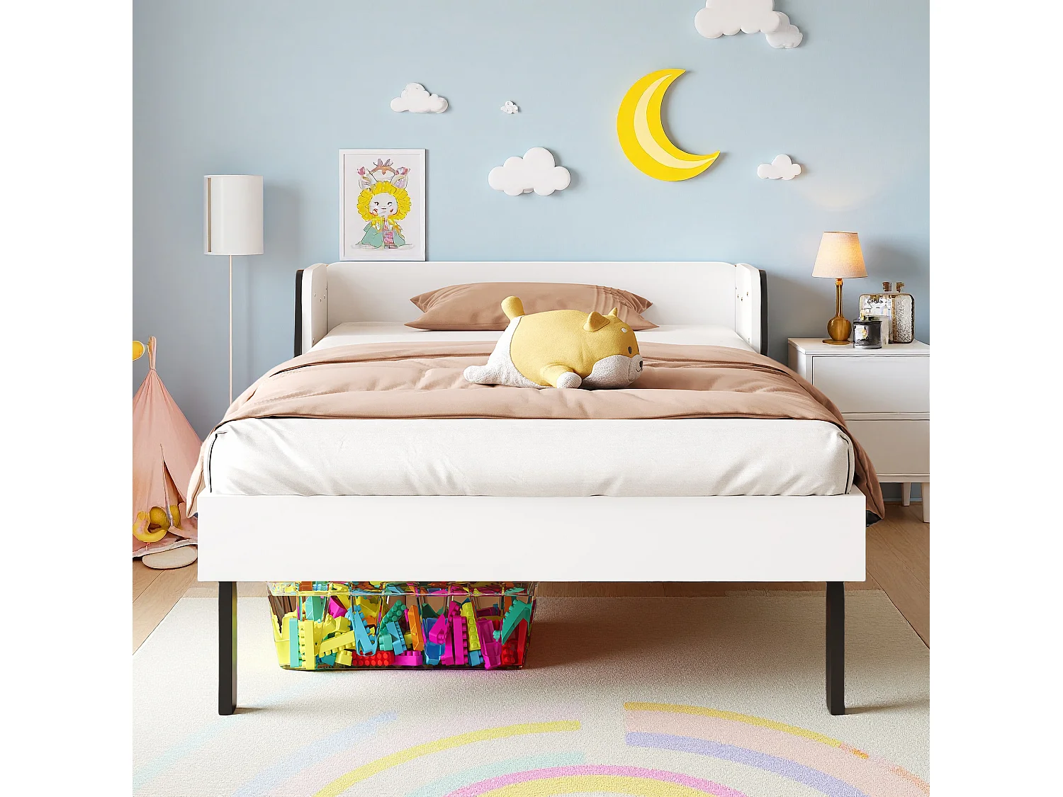Lit enfant 90x200 cm - lit simple 90x200 cm - style chien - pin - blanc