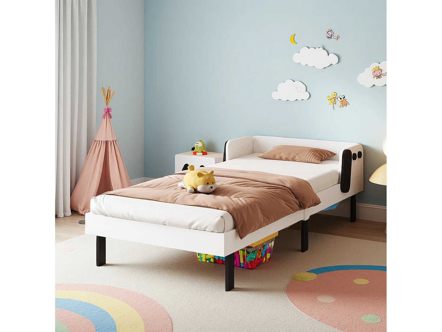 Lit enfant 90x200 cm - lit simple 90x200 cm - style chien - pin - blanc