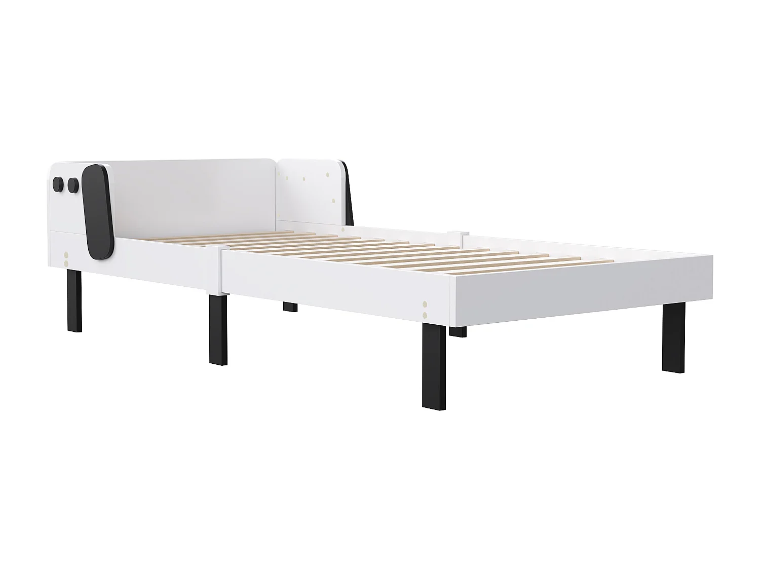 Lit enfant 90x200 cm avec sommier à latte - lit simple 90x200 cm - style Montessori et chien - pin - blanc