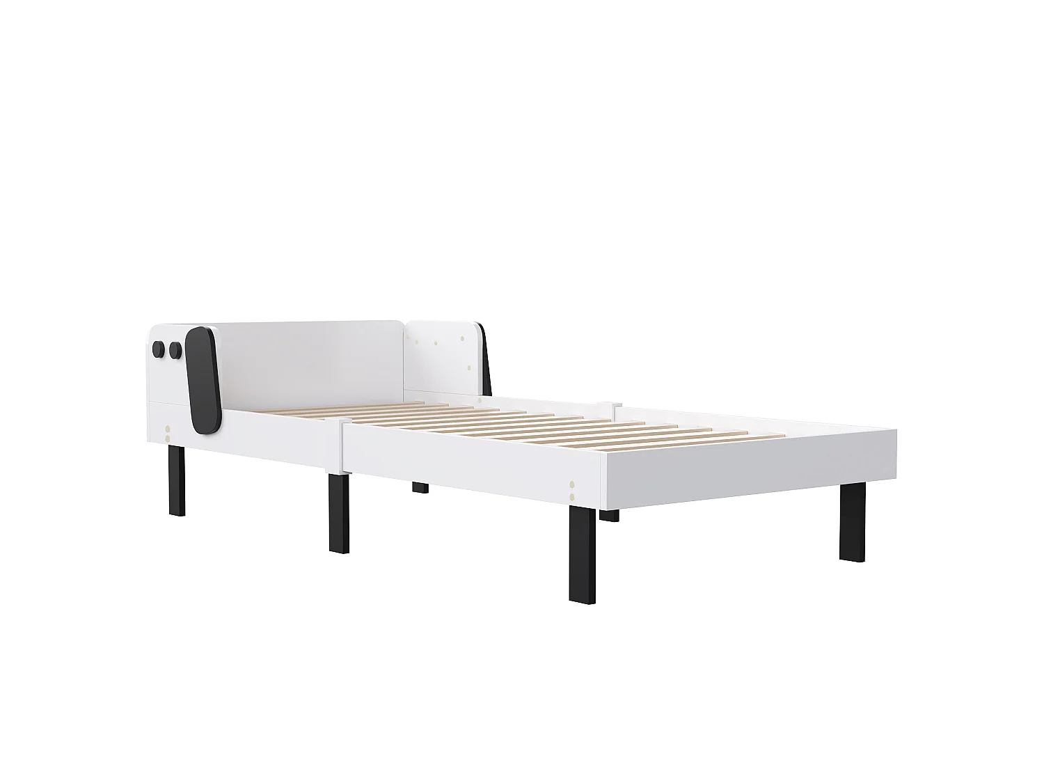 Lit enfant 90 x 200 cm blanc, tête de lit rembourrée en forme de chien, sommier à lattes