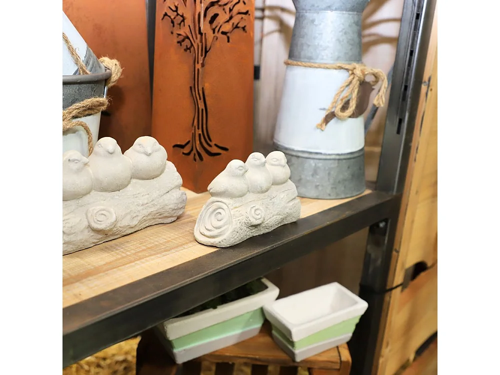 Trio d'oiseaux décoratifs sur branche en béton gris 20.5 x 9.5 x 11cm