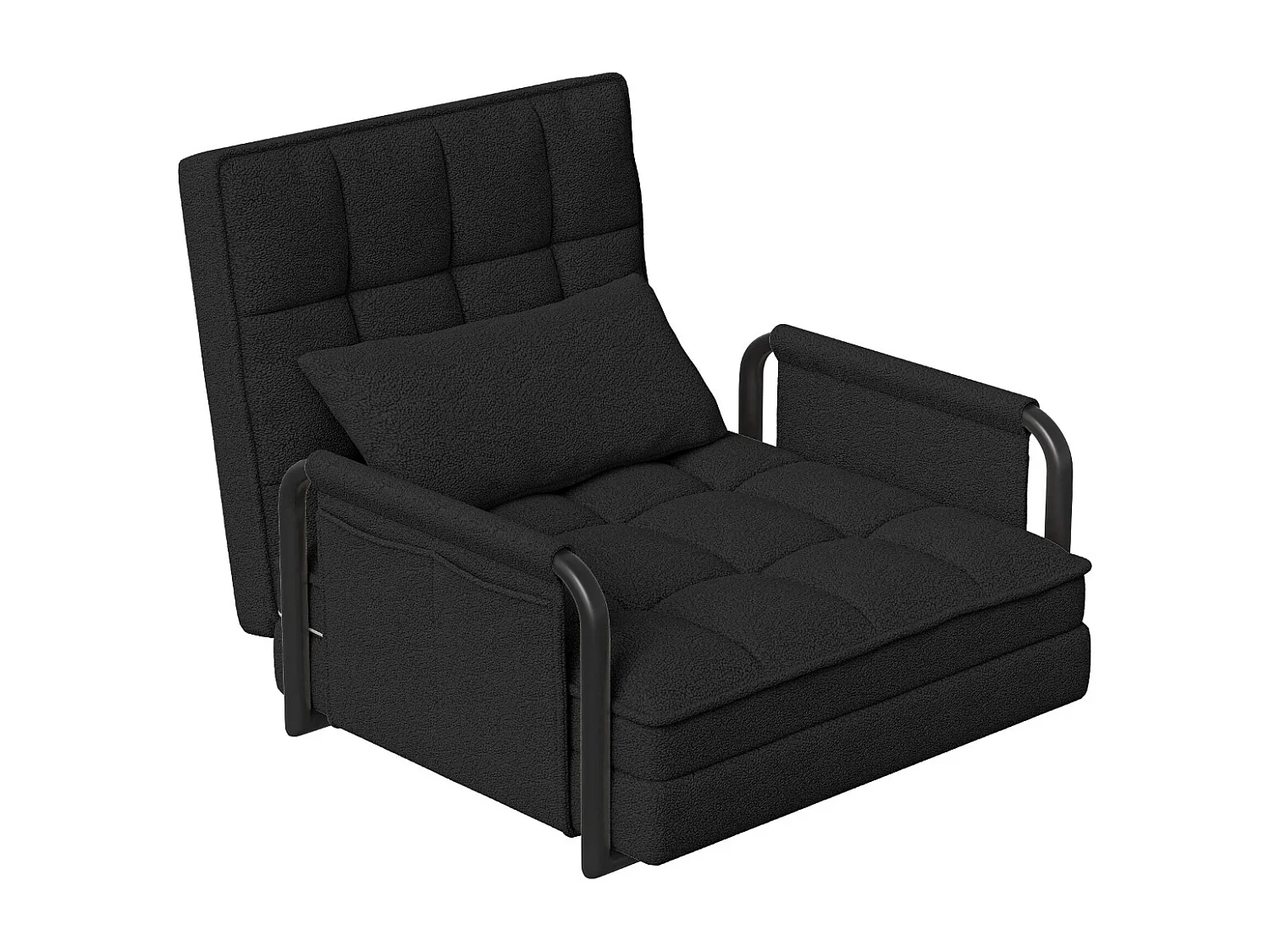 Canapé-lit simple multifonctionnel – avec fonction lit, chaise longue et fauteuil, canapé-lit réglable en cinq  positions, poches latérales - velours teddy noir