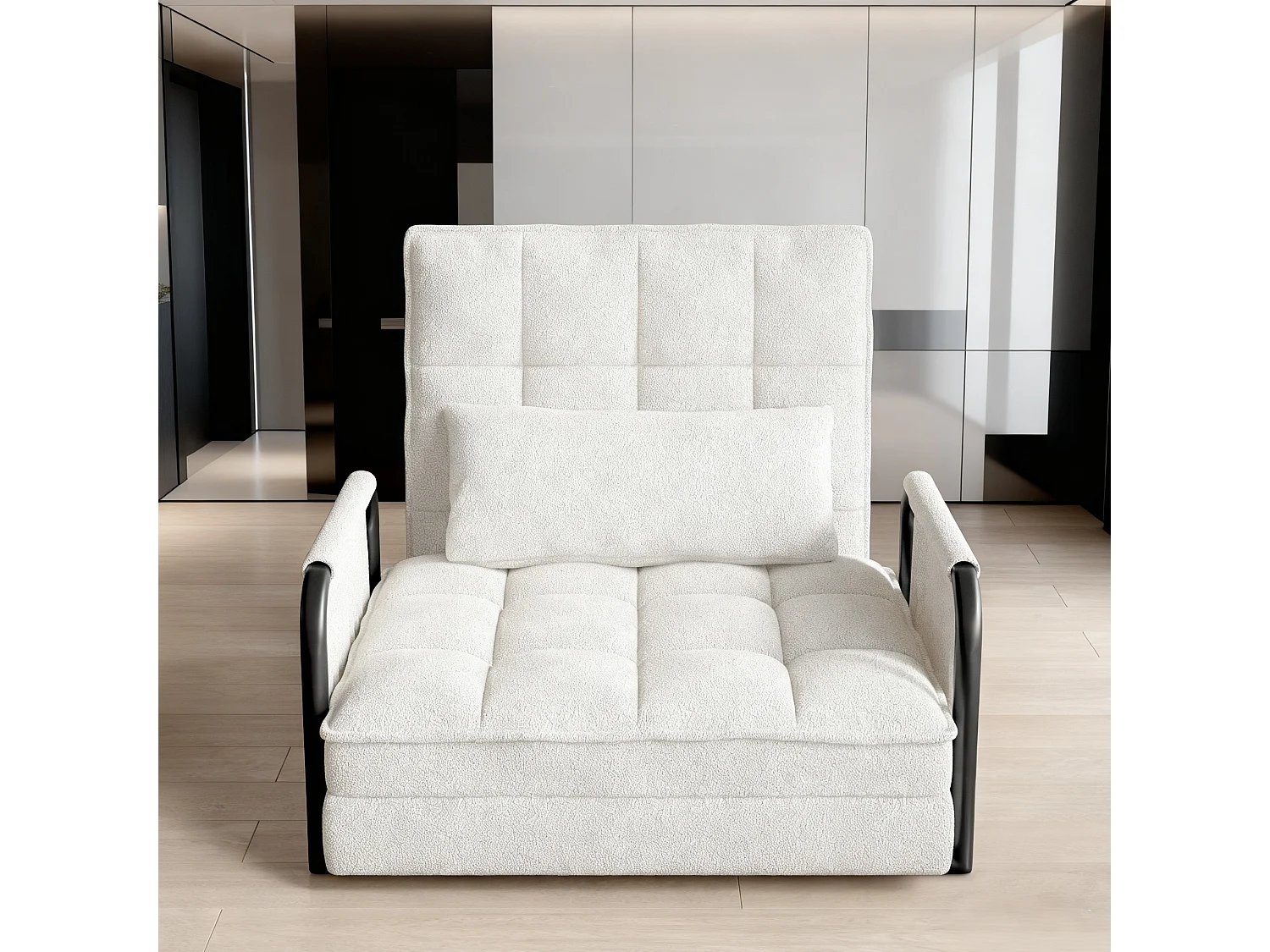 Canapé-lit simple multifonctionnel – avec fonction lit, chaise longue et fauteuil, canapé-lit réglable en cinq  positions, poches latérales - velours teddy blanc