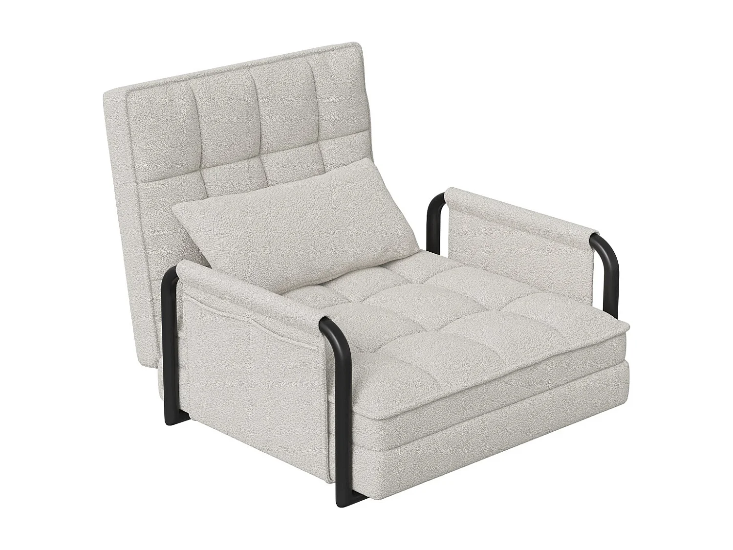 Canapé-lit simple multifonctionnel – avec fonction lit, chaise longue et fauteuil, canapé-lit réglable en cinq  positions, poches latérales - velours teddy blanc