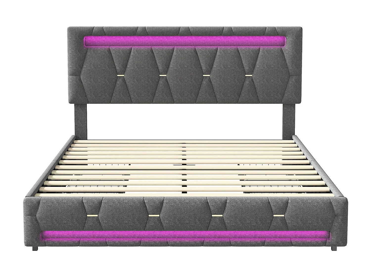 Lit adulte 140x200 tiroir rangement soldes, lit double 140x200 cm avec sommier à lattes, cadre de lit 140x200 cm avec LED - tissu en lin - gris