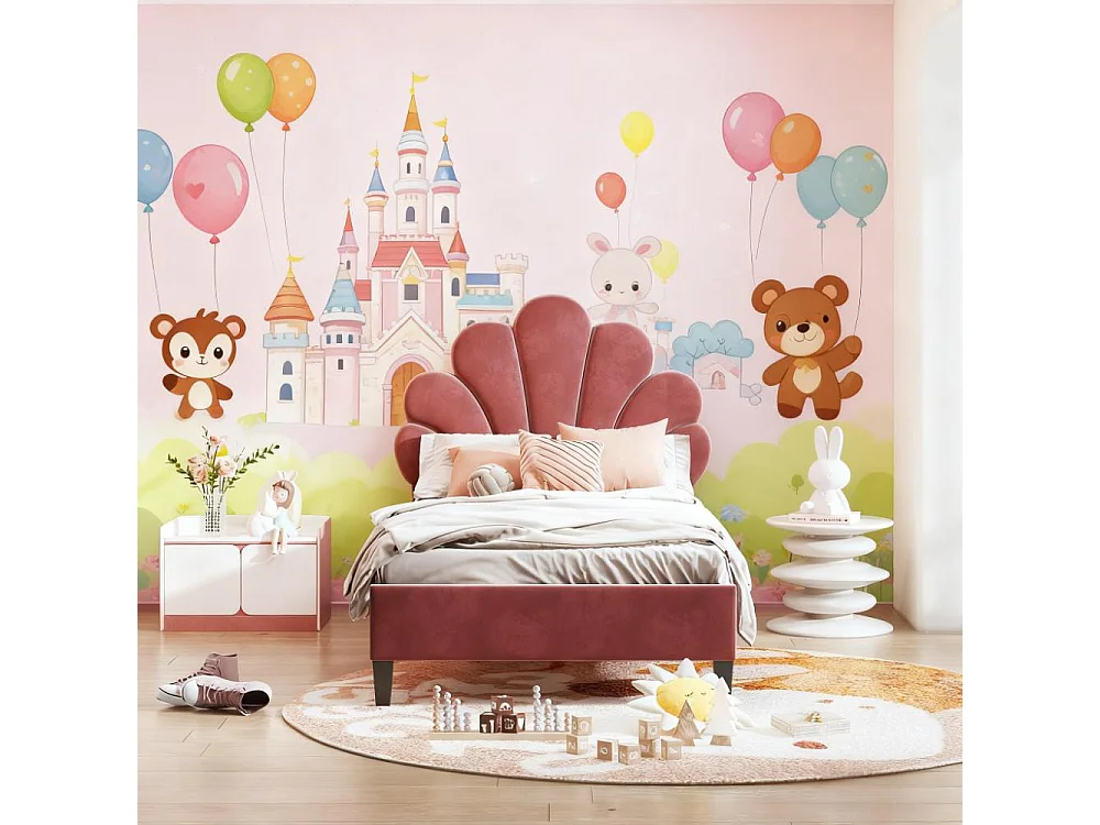 Lit enfant 90x200 cm avec sommier à lattes, lit capitonné en tissu velours 90x200 cm, lit de pétales 90x200 cm - rouge