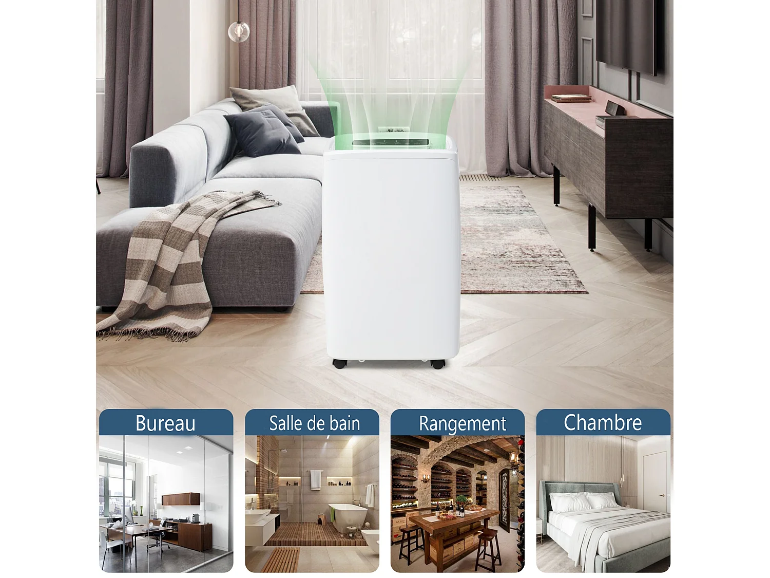 Déshumidificateur 3 en 1, 12L/jour, déshumidificateur, purificateur d'air et séchoir, réservoir de 1.5L, minuterie 24h, écran LED, pour 15㎡, Blanc