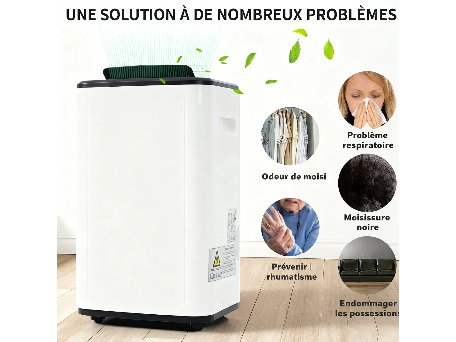 Déshumidificateur 3 en 1, 25L/jour, déshumidificateur, purificateur d'air et séchoir, réservoir de 6L, minuterie 24h, écran LED, pour 26㎡, Blanc