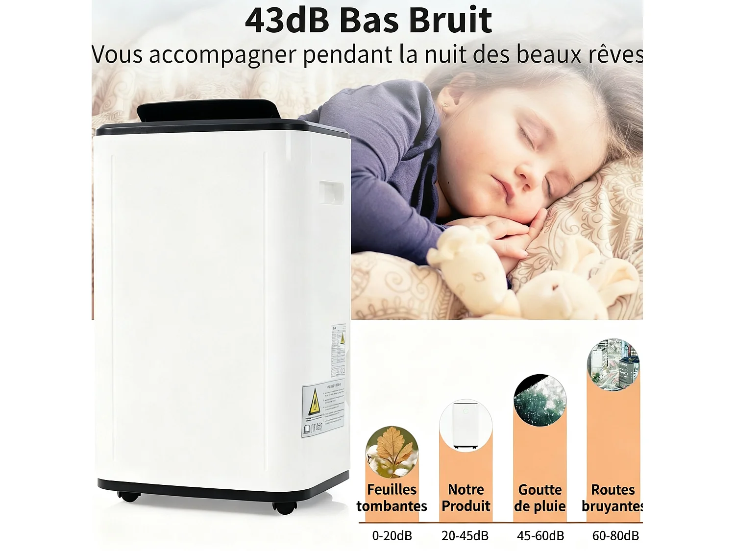 Déshumidificateur 3 en 1, 25L/jour, déshumidificateur, purificateur d'air et séchoir, réservoir de 6L, minuterie 24h, écran LED, pour 26㎡, Blanc