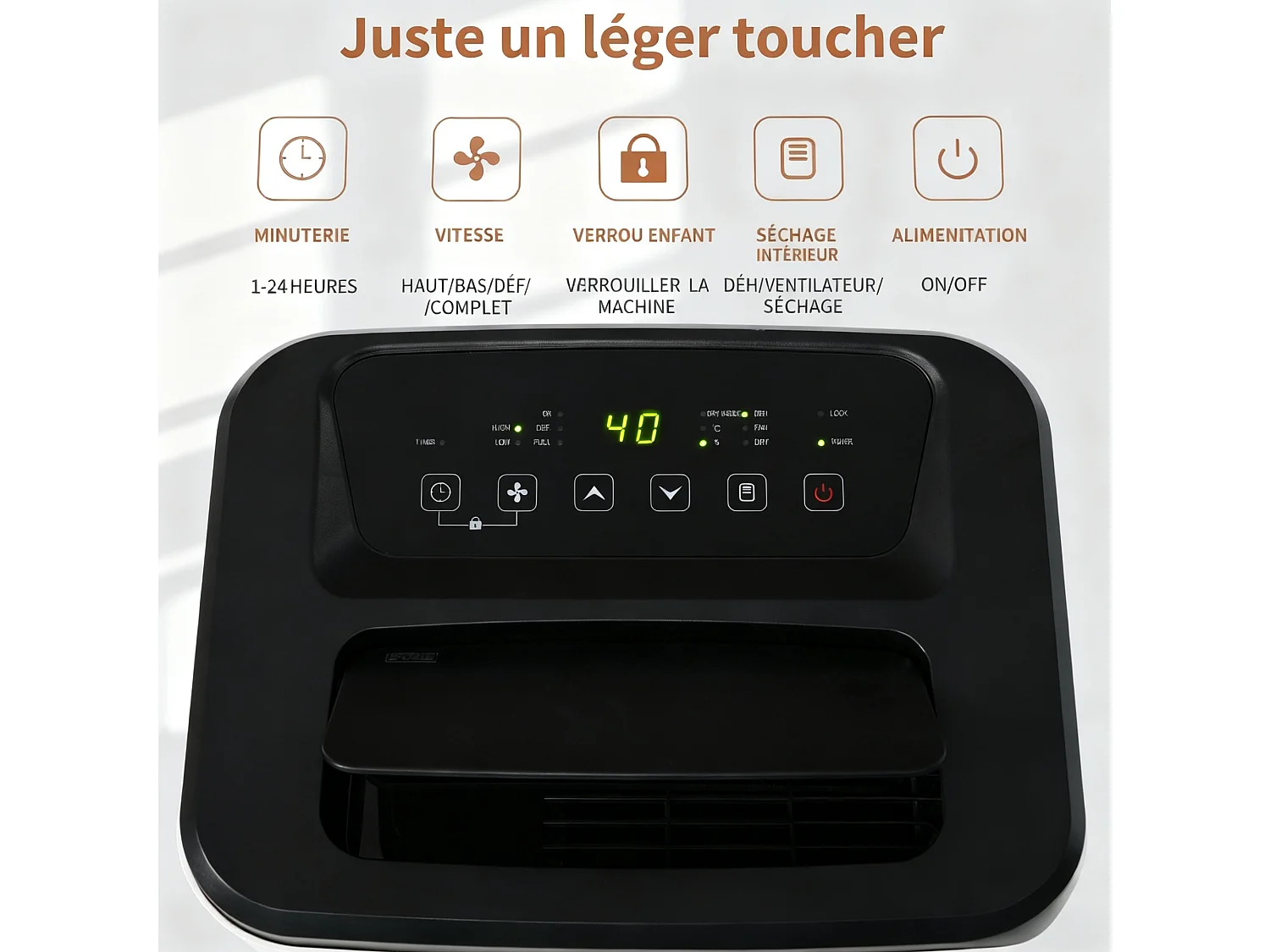 Déshumidificateur 3 en 1, 25L/jour, déshumidificateur, purificateur d'air et séchoir, réservoir de 6L, minuterie 24h, écran LED, pour 26㎡, Blanc