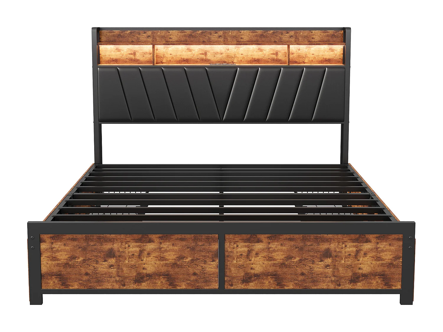 Lit adulte 180x200 tiroir rangement soldes, lit double 180x200 cm avec sommier à lattes, cadre de lit 180x200 cm avec LED et USB - noir