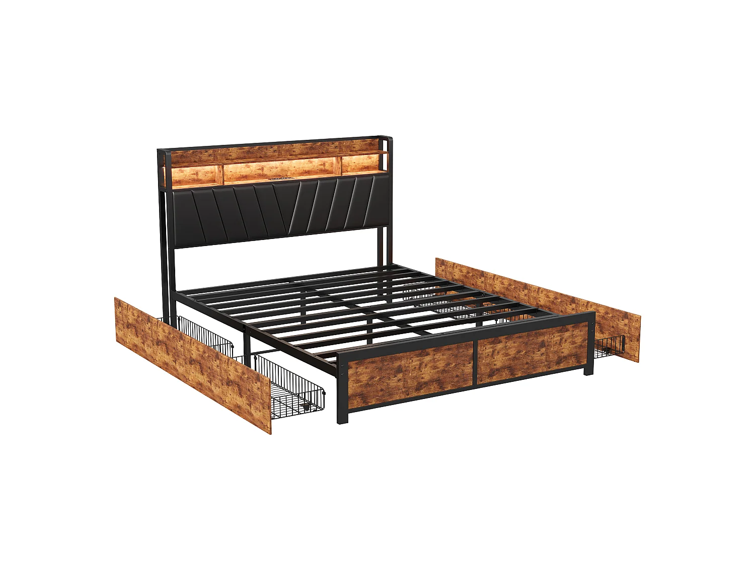 Te koop: tweepersoonsbed 180x200 cm met lattenbodem, bedframe 180x200 cm met LED en USB - zwart
