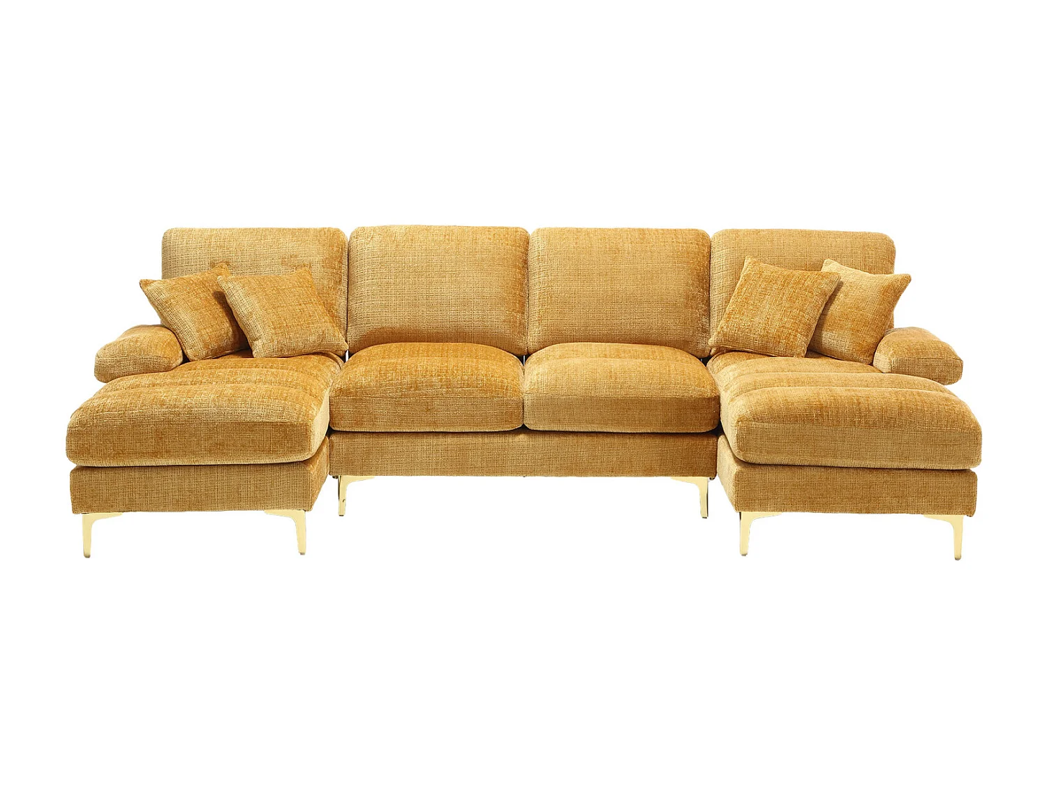 Canapé d'angle moderne en U en chenille avec deux assises，Canapé panoramique， - 4 places - Jaune