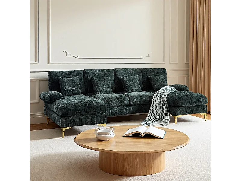 Canapé d'angle moderne en U en chenille avec deux assises，Canapé panoramique， - 4 places - vert