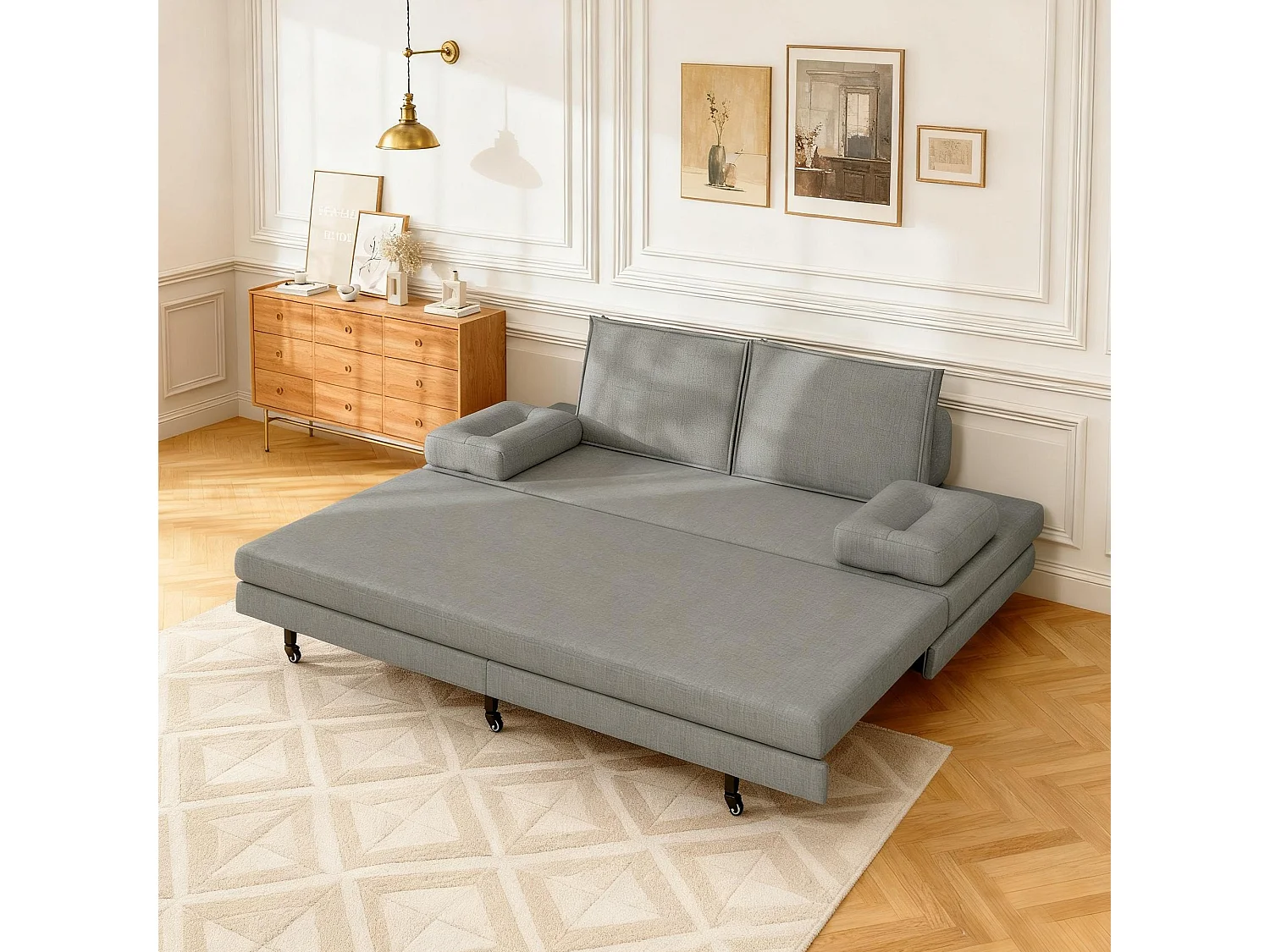 Canapé-lit Extensible 90x200 cm, Canapé avec Fonction de Couchage, Canapé-lit 2 en 1 avec sommier à latte, Canapé convertible 2 places en lin - gris
