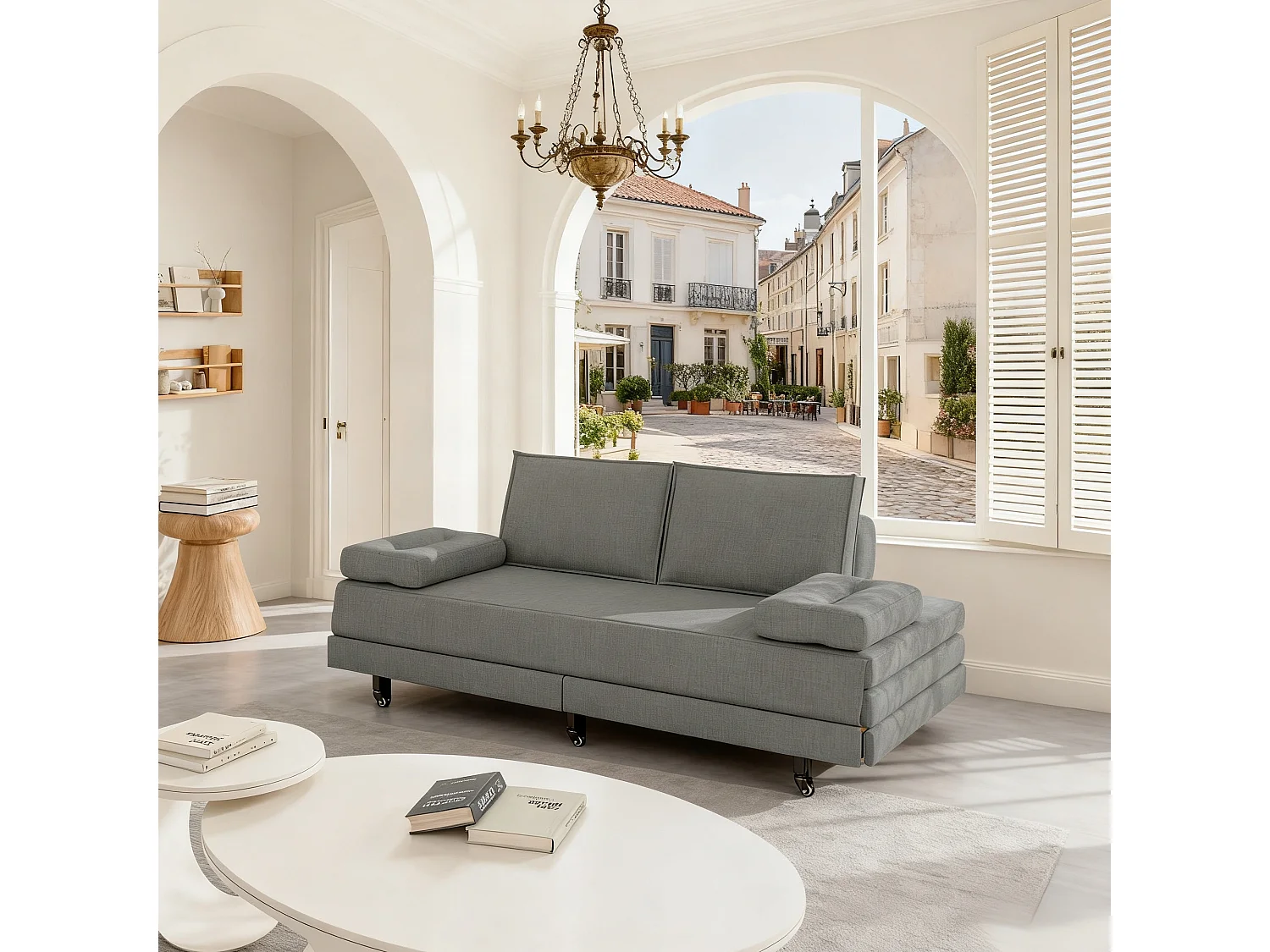 Canapé-lit Extensible 90x200 cm, Canapé avec Fonction de Couchage, Canapé-lit 2 en 1 avec sommier à latte, Canapé convertible 2 places en lin - gris