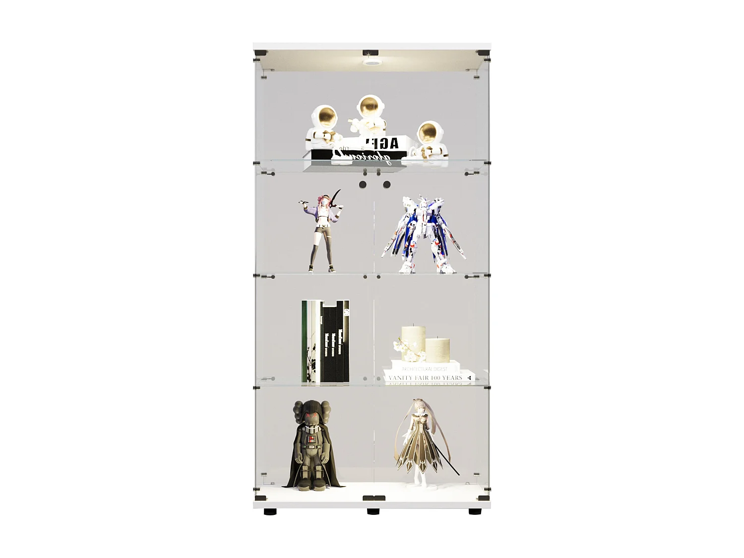 Vitrine en verre à deux portes,  verre avec 4 étagères en ESG, avec serrure, éclairage LED -  80 x 36 x 163 cm, blanc