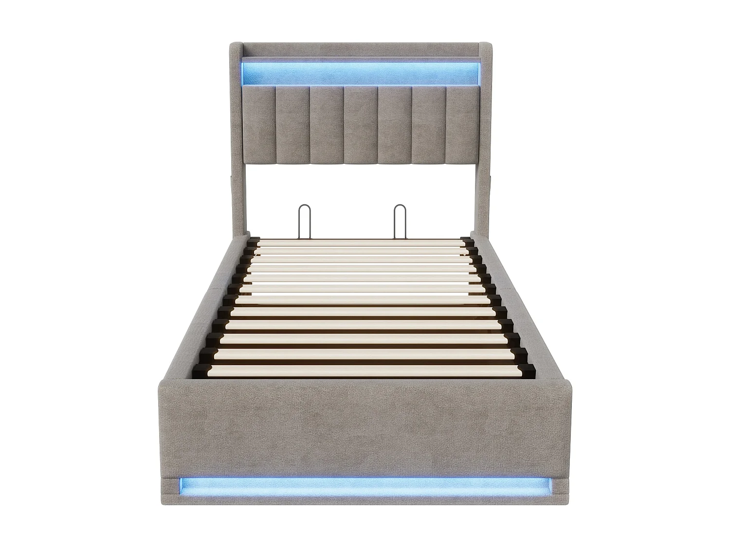 Lit 90x200 cm avec sommier à latte, lit simple 90x200 coffre rangement soldes, lit capitonné en tissu velours 90x200 cm - LED - USB - gris