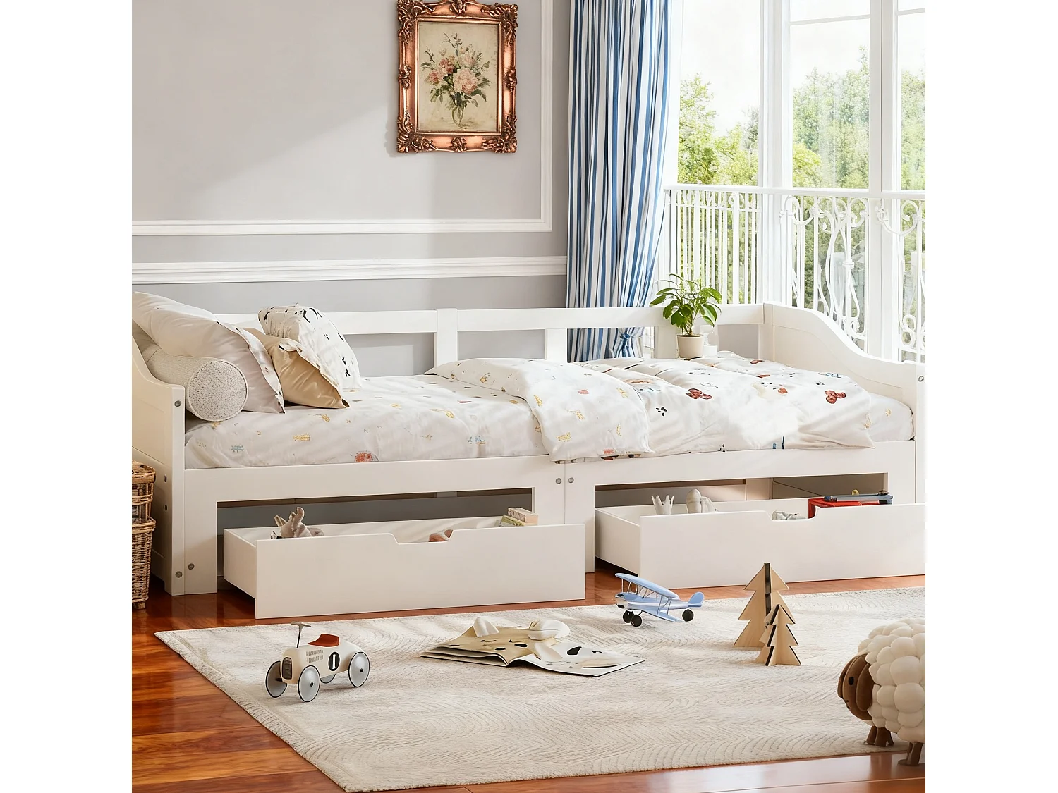 Lit canapé 90x200 avec tiroirs soldes, lit double 180x200 cm avec sommier à latte, lit simple 90x200, lit enfant 90x200 cm - blanc