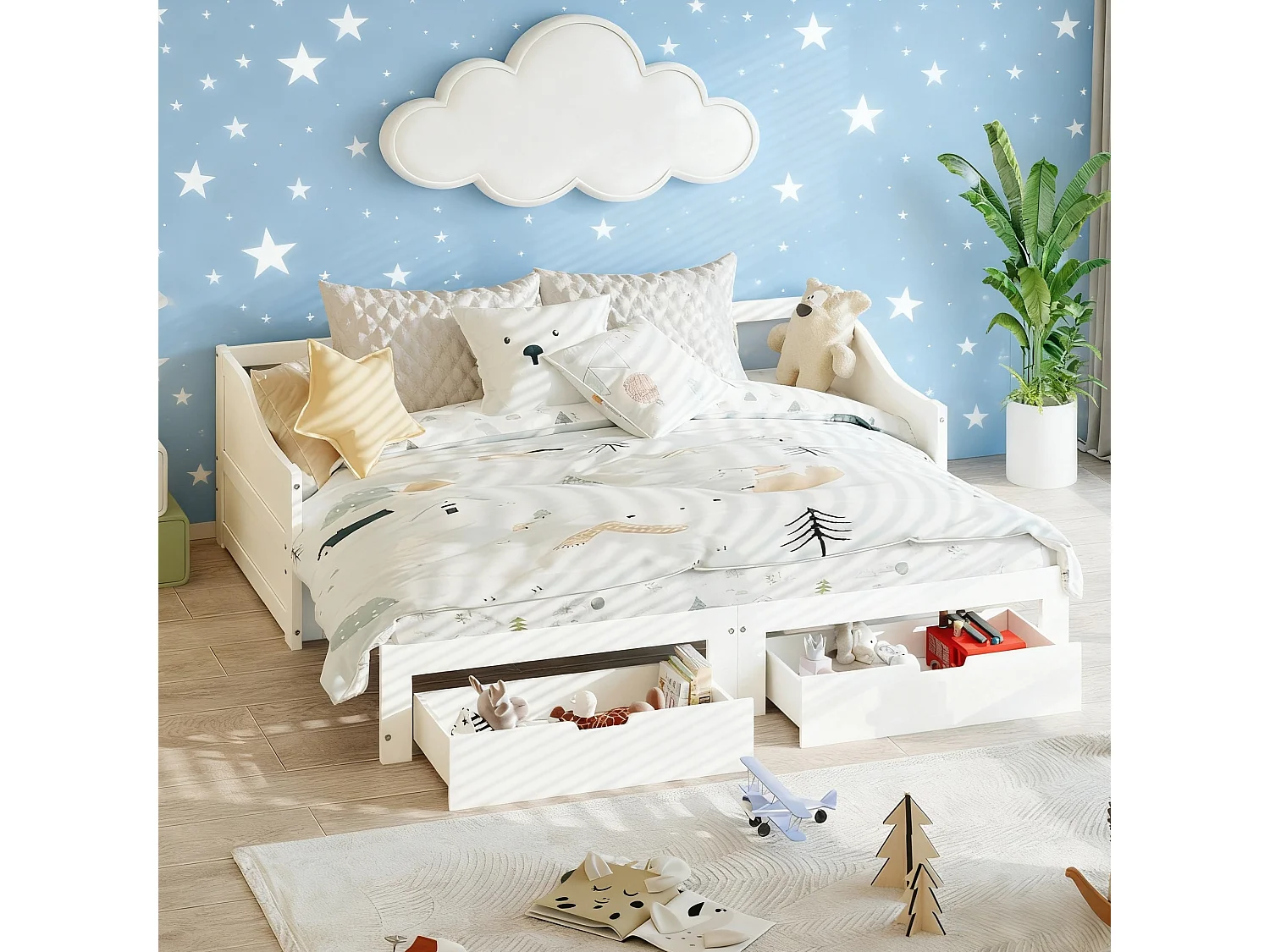 Lit canapé 90x200 avec tiroirs soldes, lit double 180x200 cm avec sommier à latte, lit simple 90x200, lit enfant 90x200 cm - blanc