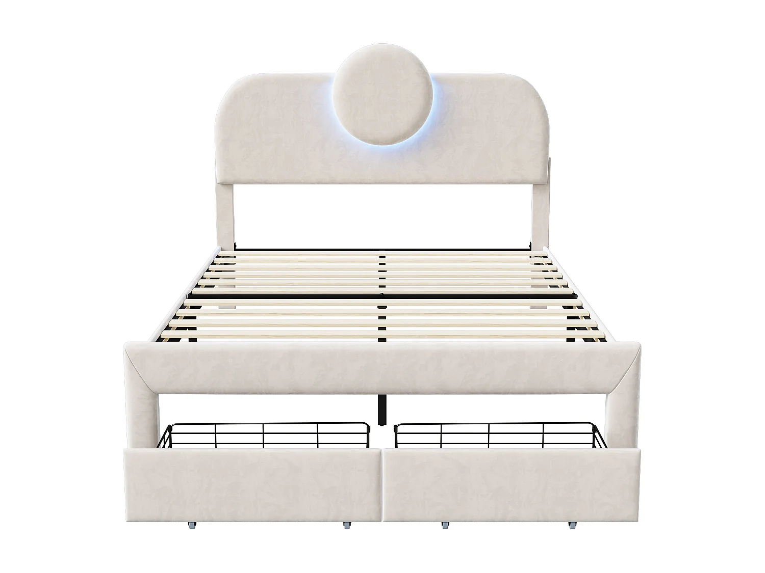 Lit 140x200 cm avec sommier à lattes - lit adulte 140x200 cm avec 2 tiroir - cadre de lit double 140x200 cm - capitonné en tissu velours - beige