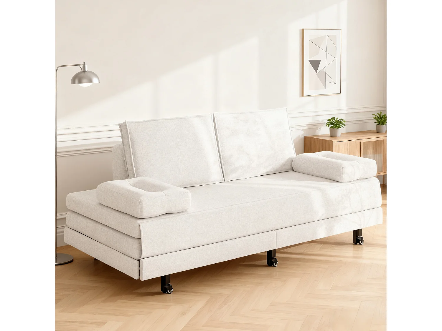 Canapé-lit Extensible 90x200 cm, Canapé avec Fonction de Couchage, Canapé-lit 2 en 1 avec sommier à latte, Canapé convertible 2 places en lin - blanc