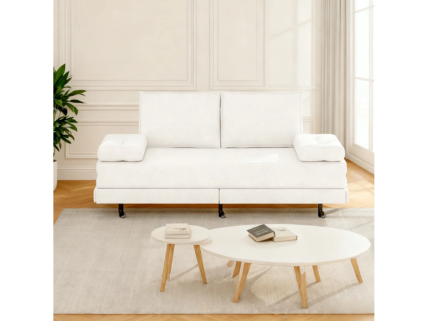 Canapé-lit Extensible 90x200 cm, Canapé avec Fonction de Couchage, Canapé-lit 2 en 1 avec sommier à latte, Canapé convertible 2 places en lin - blanc